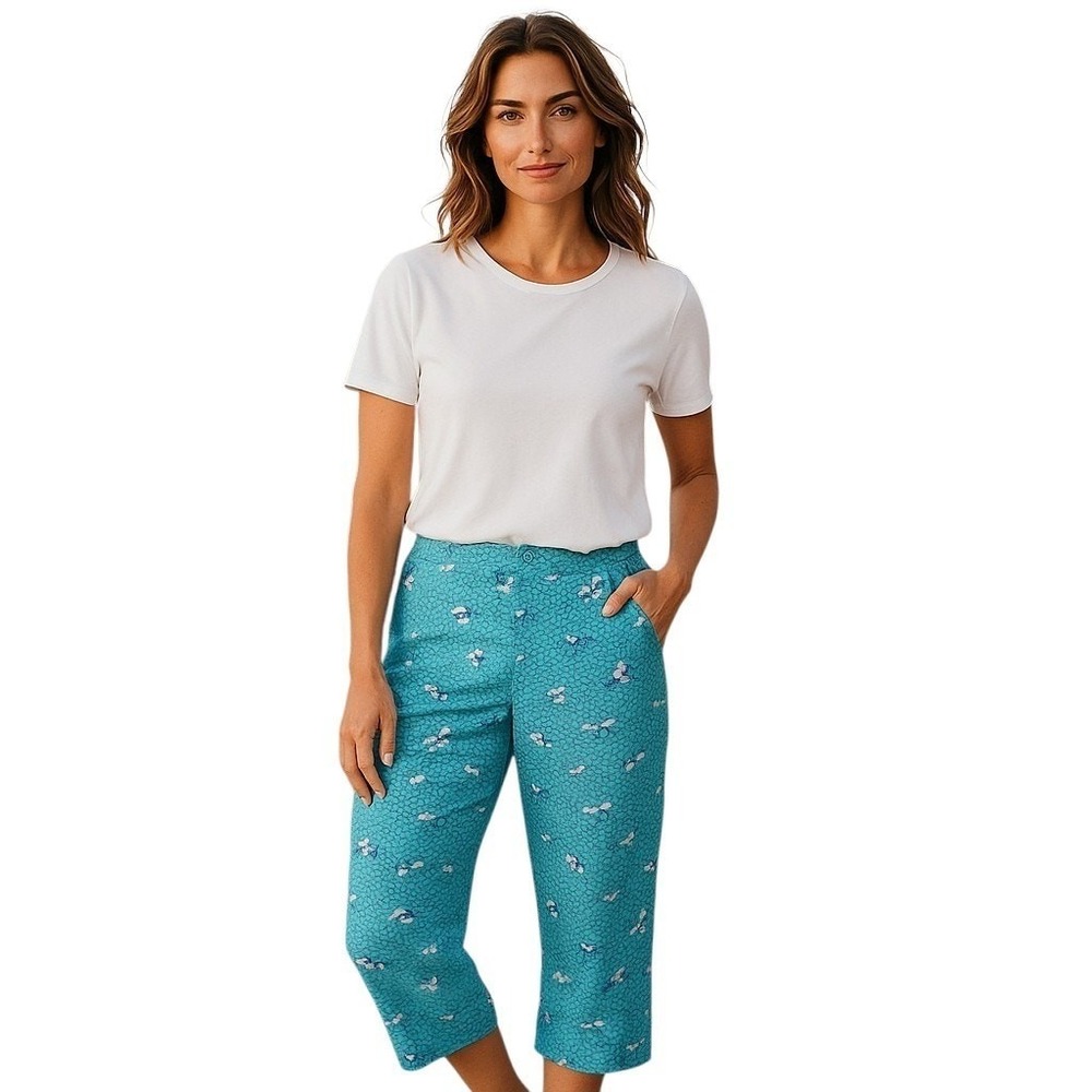 Y2K Lilly Pulitzer Women Cropped Pants Blue Honeycomb Bee Print Capris Size‎ 6